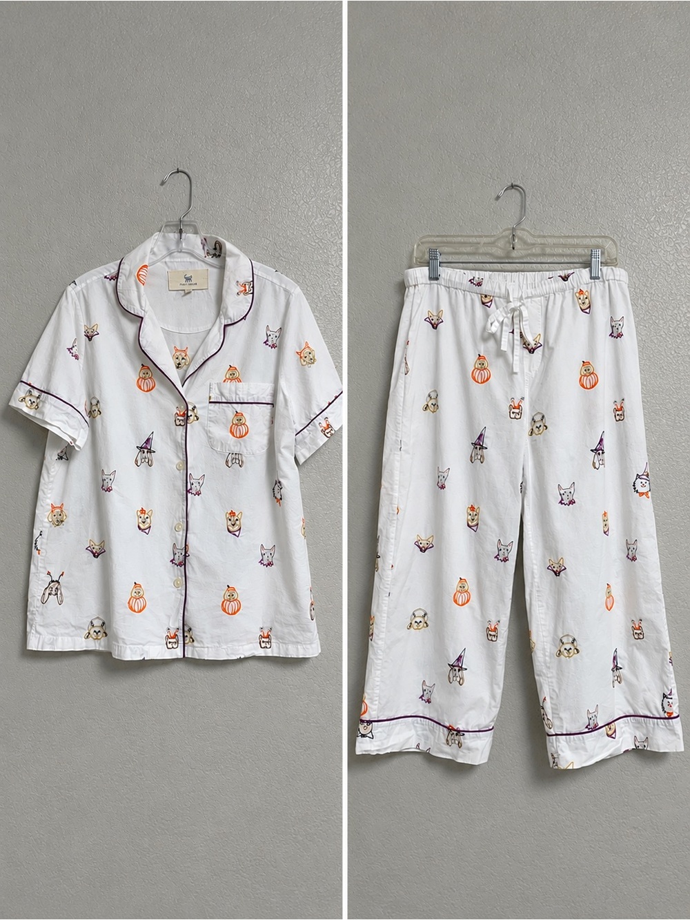 Printfresh Pajamas PJ Set Womens M Halloween Dogs Embroidered Print Shirt Pant